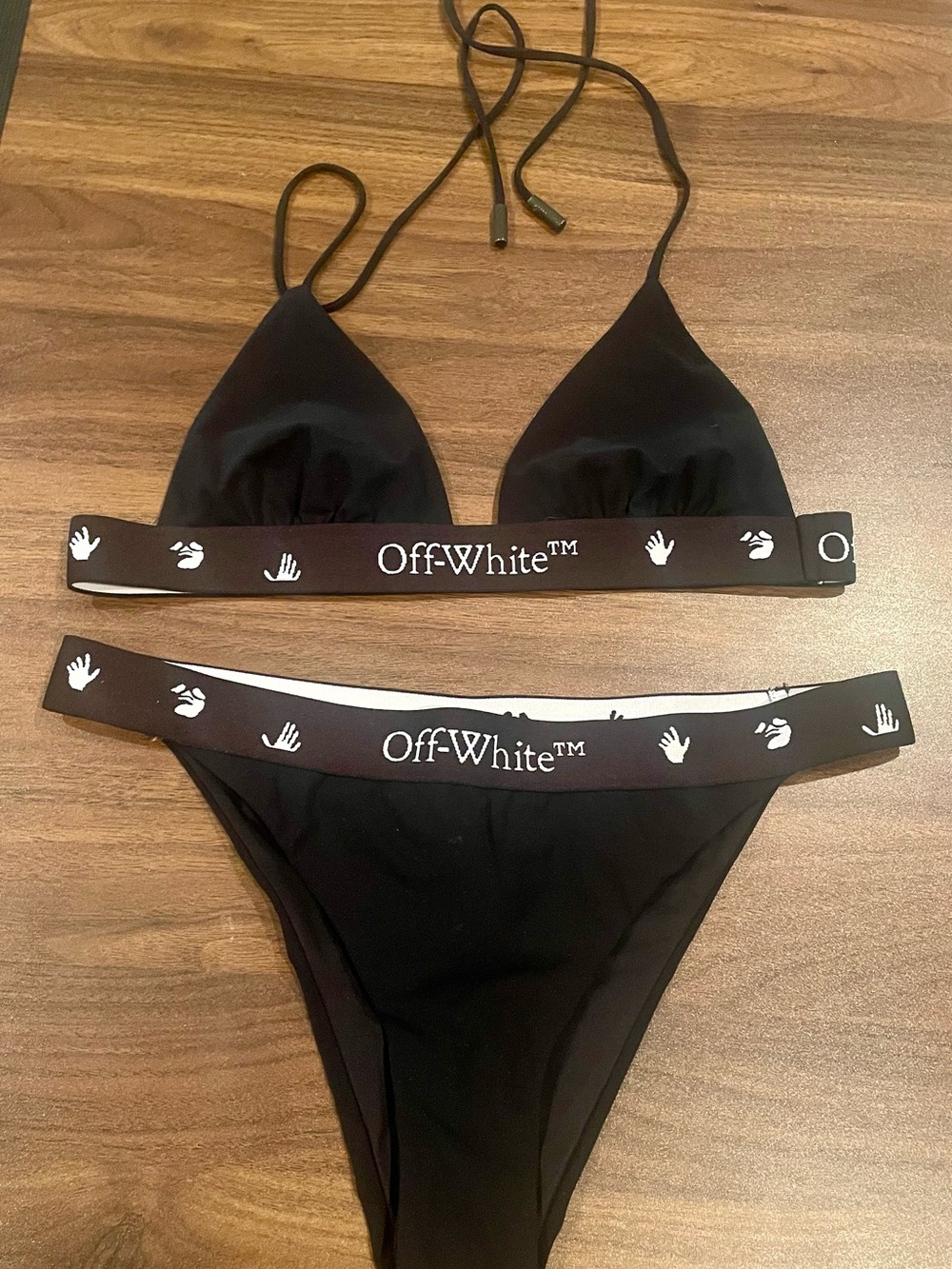 Off-White Black Logo Elastic Triangle Bikini